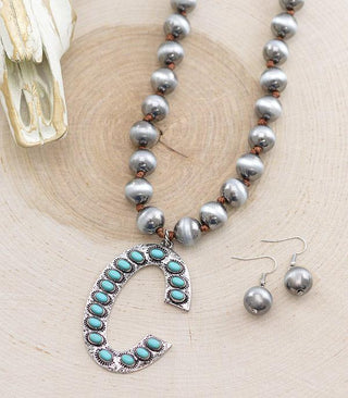 Turquoise Cowboy Pearl Initial Necklace-Necklaces-The Rustic Cactus-Motis & Co Boutique, Women's Fashion Boutique in Carthage, Missouri