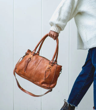 Rockababy Tan Leather Handbag by Bed|Stu-Handbags-Bedstu-Motis & Co Boutique, Women's Fashion Boutique in Carthage, Missouri