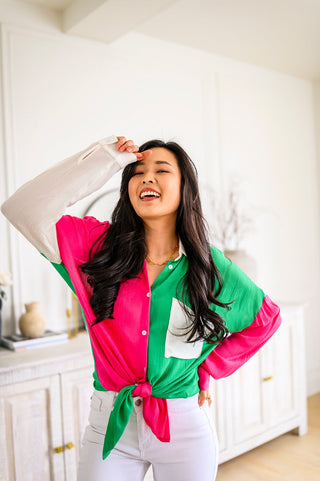 Capture the Day Two Toned Button Up Kelly-Short Sleeves-Ave-Motis & Co Boutique, Women's Fashion Boutique in Carthage, Missouri