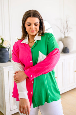 Capture the Day Two Toned Button Up Kelly-Short Sleeves-Ave-Motis & Co Boutique, Women's Fashion Boutique in Carthage, Missouri