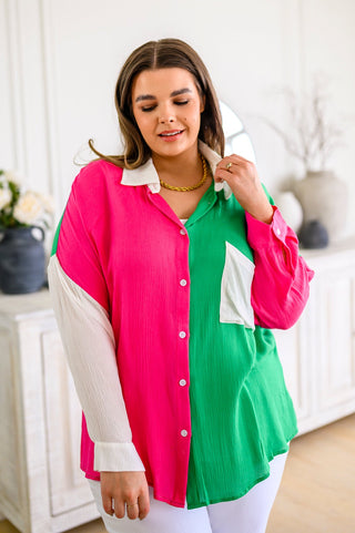 Capture the Day Two Toned Button Up Kelly-Short Sleeves-Ave-Motis & Co Boutique, Women's Fashion Boutique in Carthage, Missouri