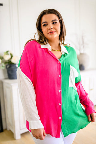 Capture the Day Two Toned Button Up Kelly-Short Sleeves-Ave-Motis & Co Boutique, Women's Fashion Boutique in Carthage, Missouri