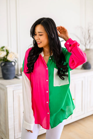 Capture the Day Two Toned Button Up Kelly-Short Sleeves-Ave-Motis & Co Boutique, Women's Fashion Boutique in Carthage, Missouri