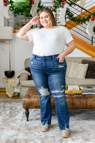 Christine High Contrast Slim Bootcut Destroyed Jeans-Jeans-Ave-Motis & Co Boutique, Women's Fashion Boutique in Carthage, Missouri
