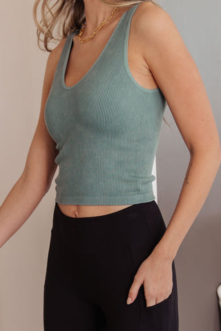 Fundamentals Ribbed Seamless Reversible Tank in Vintage Blue-Tanks-Ave-Motis & Co Boutique, Women's Fashion Boutique in Carthage, Missouri