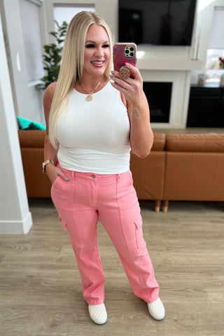 Peggy High Rise Cargo Straight Jeans in Pink-Jeans-Ave-Motis & Co Boutique, Women's Fashion Boutique in Carthage, Missouri