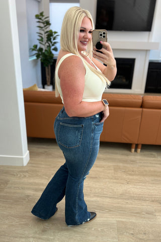 Cassandra High Rise Control Top Distressed Flare Jeans-Jeans-Ave Shops-Motis & Co Boutique, Women's Fashion Boutique in Carthage, Missouri