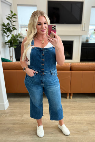 Priscilla High Rise Crop Wide Leg Denim Overalls-Overalls-Ave-Motis & Co Boutique, Women's Fashion Boutique in Carthage, Missouri
