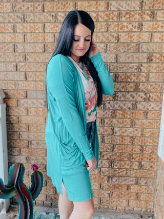 Callie Teal Cardigan-Cardigans-Texas True Threads-Motis & Co Boutique, Women's Fashion Boutique in Carthage, Missouri