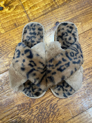 Brown Crisscross Faux Fur Slippers-Slippers-RC-Motis & Co Boutique, Women's Fashion Boutique in Carthage, Missouri