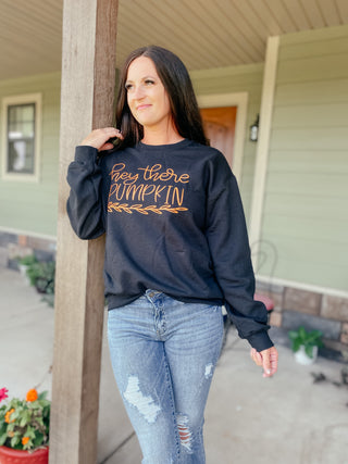 Hey There Pumpkin Black Sweatshirt-Sweaters-Bucking Barn Boutique-Motis & Co Boutique, Women's Fashion Boutique in Carthage, Missouri