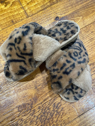 Brown Crisscross Faux Fur Slippers-Slippers-RC-Motis & Co Boutique, Women's Fashion Boutique in Carthage, Missouri