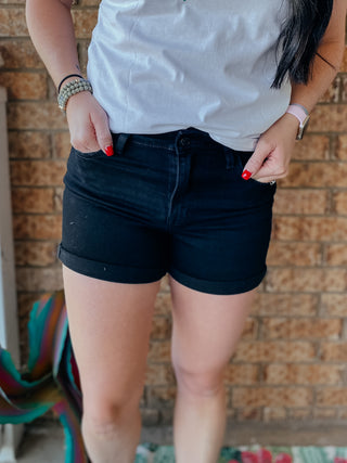 Graham Black Denim Shorts-Shorts-Zenana-Motis & Co Boutique, Women's Fashion Boutique in Carthage, Missouri