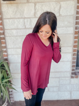 Sia Burgundy Tunic Top-Long Sleeves-HEIMISH-Motis & Co Boutique, Women's Fashion Boutique in Carthage, Missouri